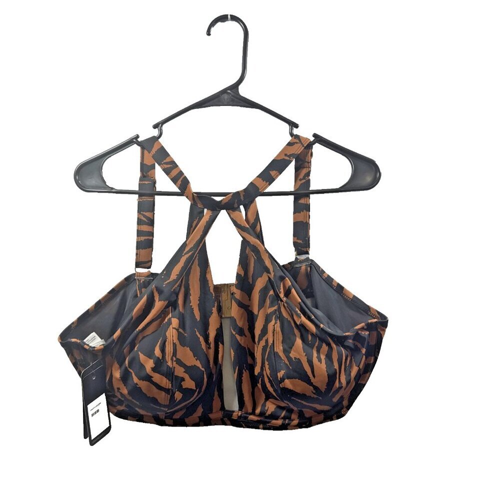 City Chic Cancun UW Top High Neck Cut Out Swimsuit in TIGER PRINT Size XL